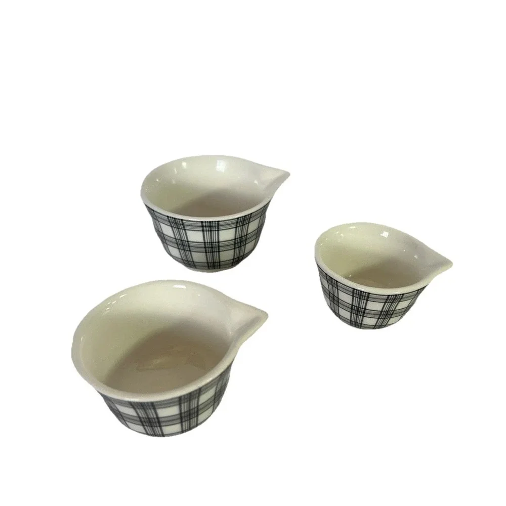 Robert Stanley Black & White Plaid 3 Set Measuring Cups 1/2‎ Cup 1/4 Cup 1/3 cup